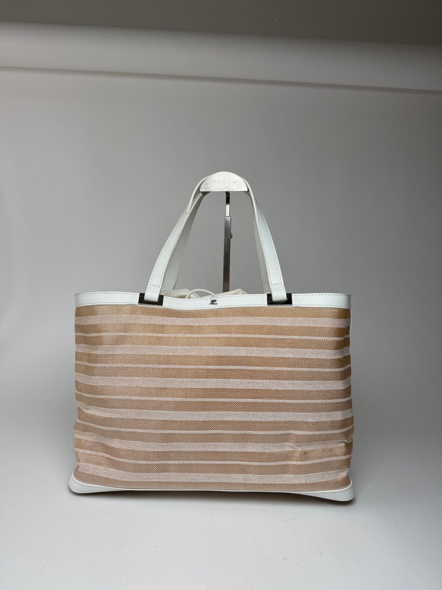 Vintage Courreges Paris 2 Way Shopper beige white