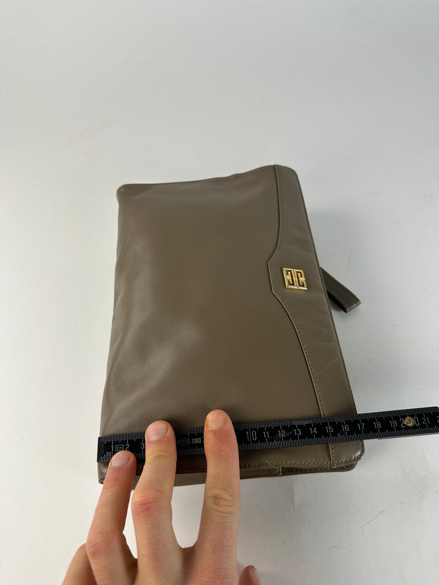 Vintage Givenchy Logo Leather Clutch Grey