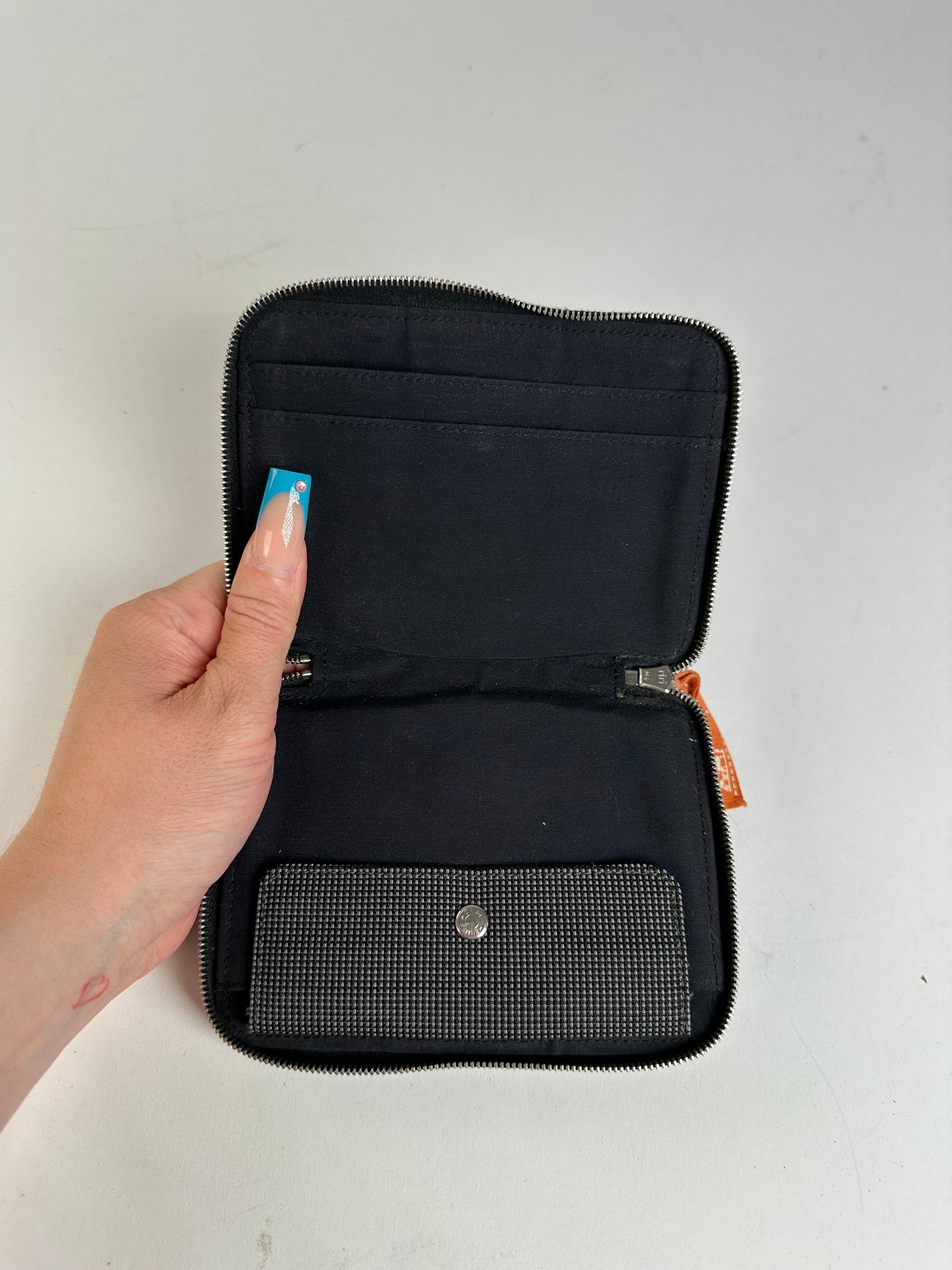 Vintage Hermes Canvas Zip Wallet Black Grey Silver