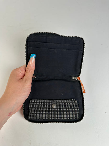 Vintage Hermes Canvas Zip Wallet Black Grey Silver
