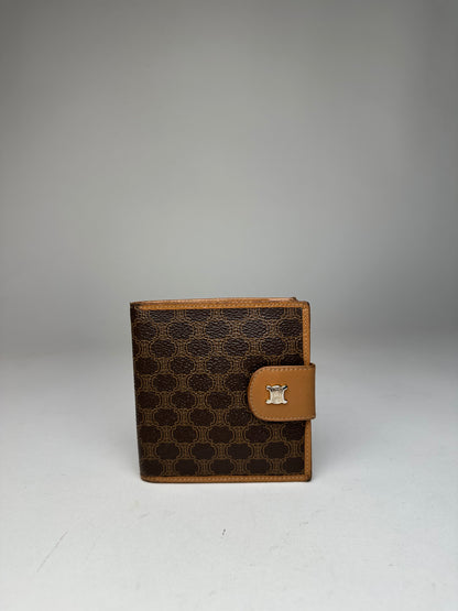 Vintage Celine Paris Triomphe Monogram Leather Wallet Brown