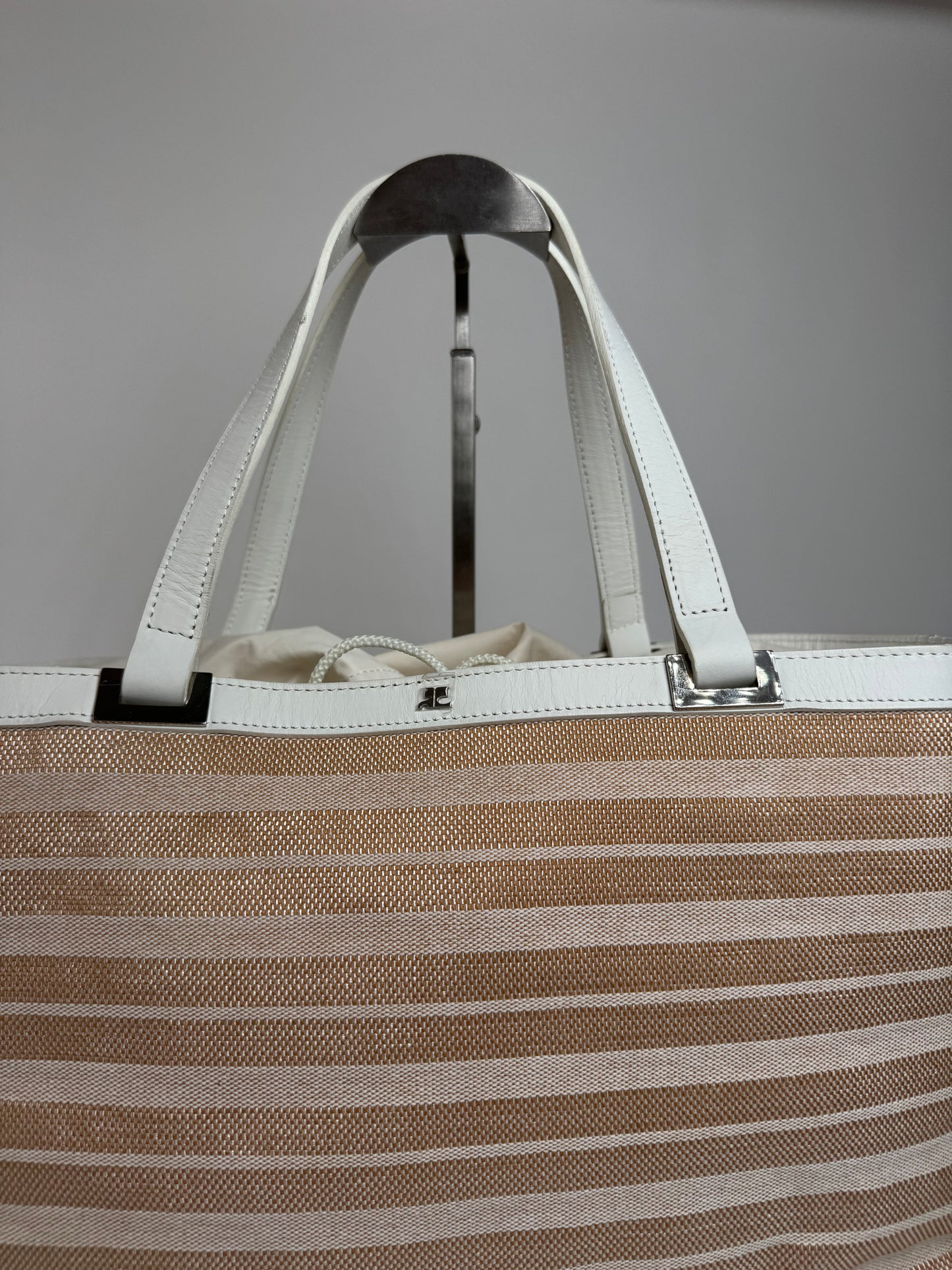Vintage Courreges Paris 2 Way Shopper beige white