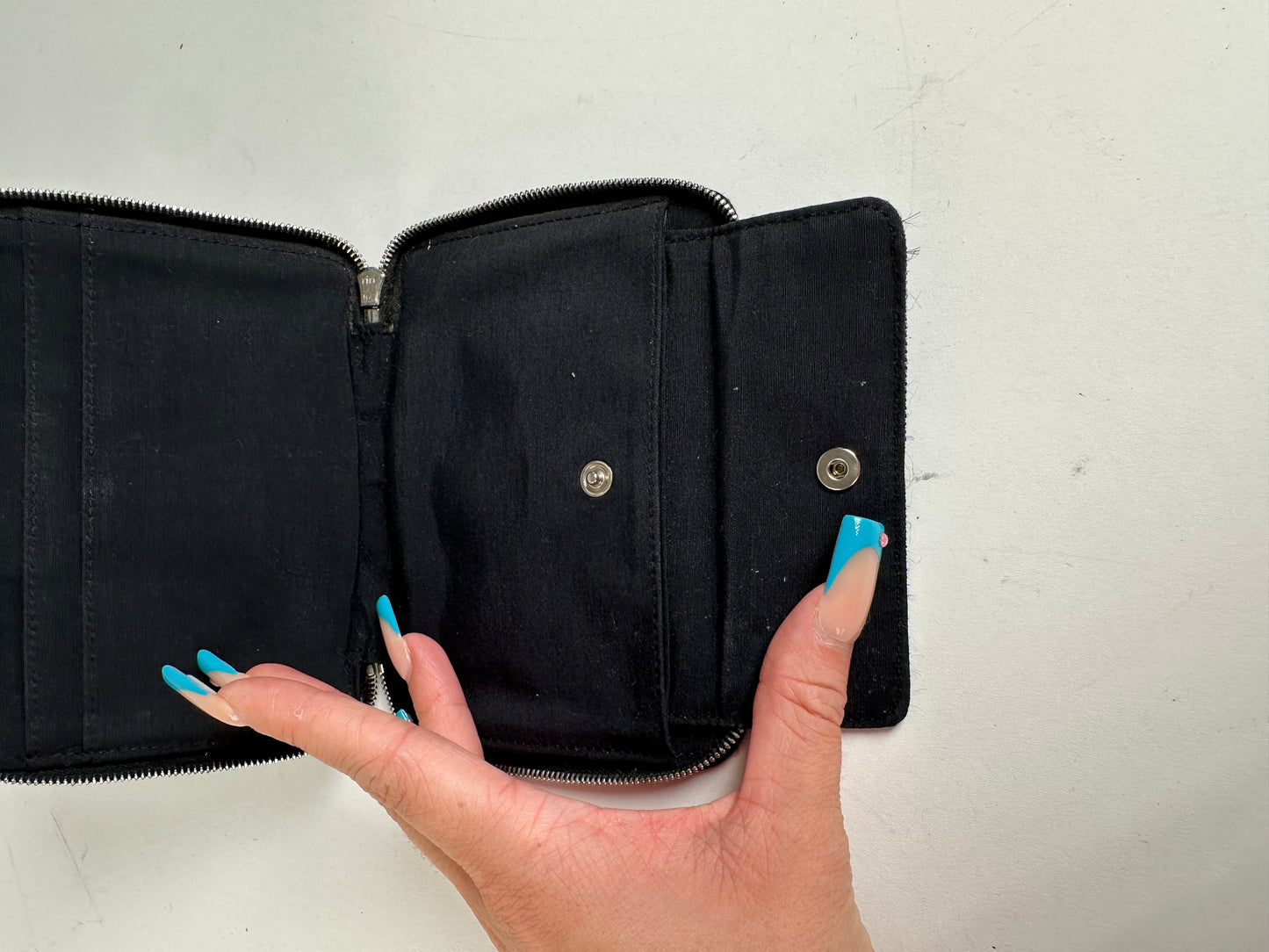 Vintage Hermes Canvas Zip Wallet Black Grey Silver
