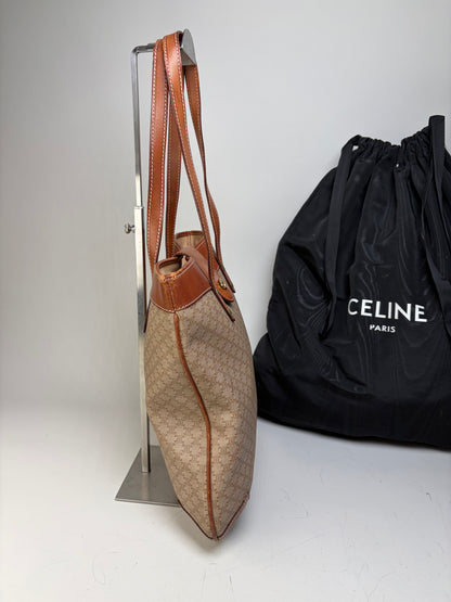 Vintage Celine Monogram Canvas Tote Beige Brown Gold