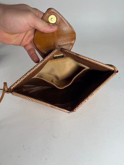 Vintage Givenchy Snake Embossed Leather Crossbody Bag Camel