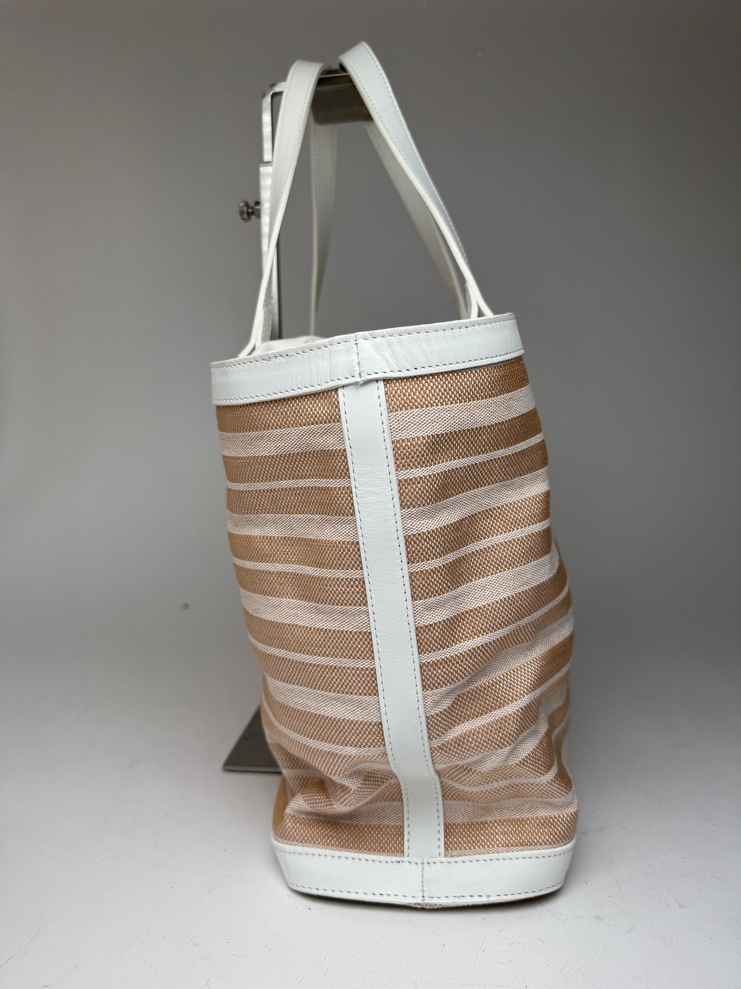 Vintage Courreges Paris 2 Way Shopper beige white