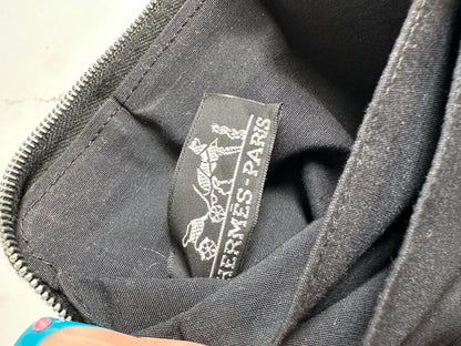 Vintage Hermes Canvas Zip Wallet Black Grey Silver
