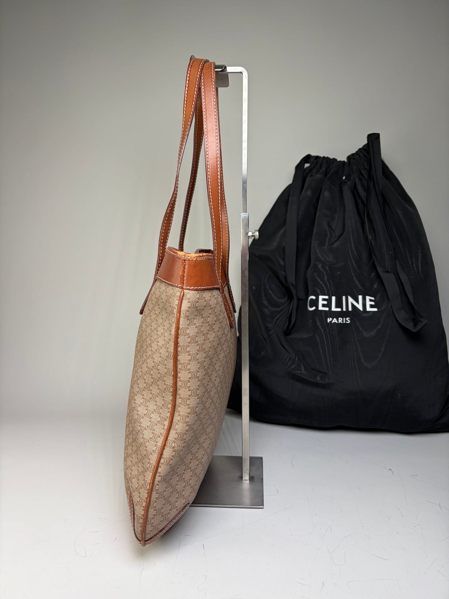 Vintage Celine Monogram Canvas Tote Beige Brown Gold