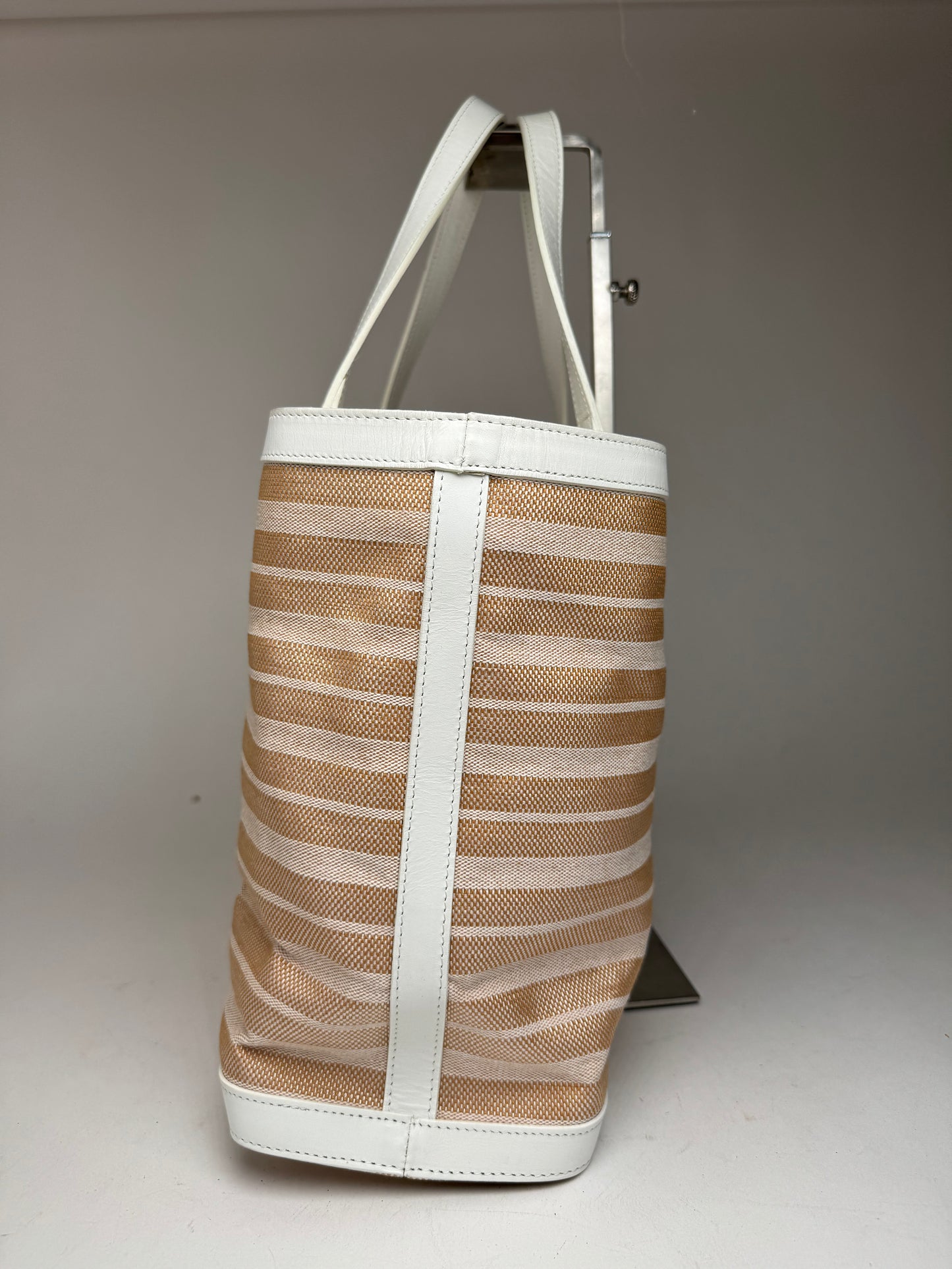 Vintage Courreges Paris 2 Way Shopper beige white