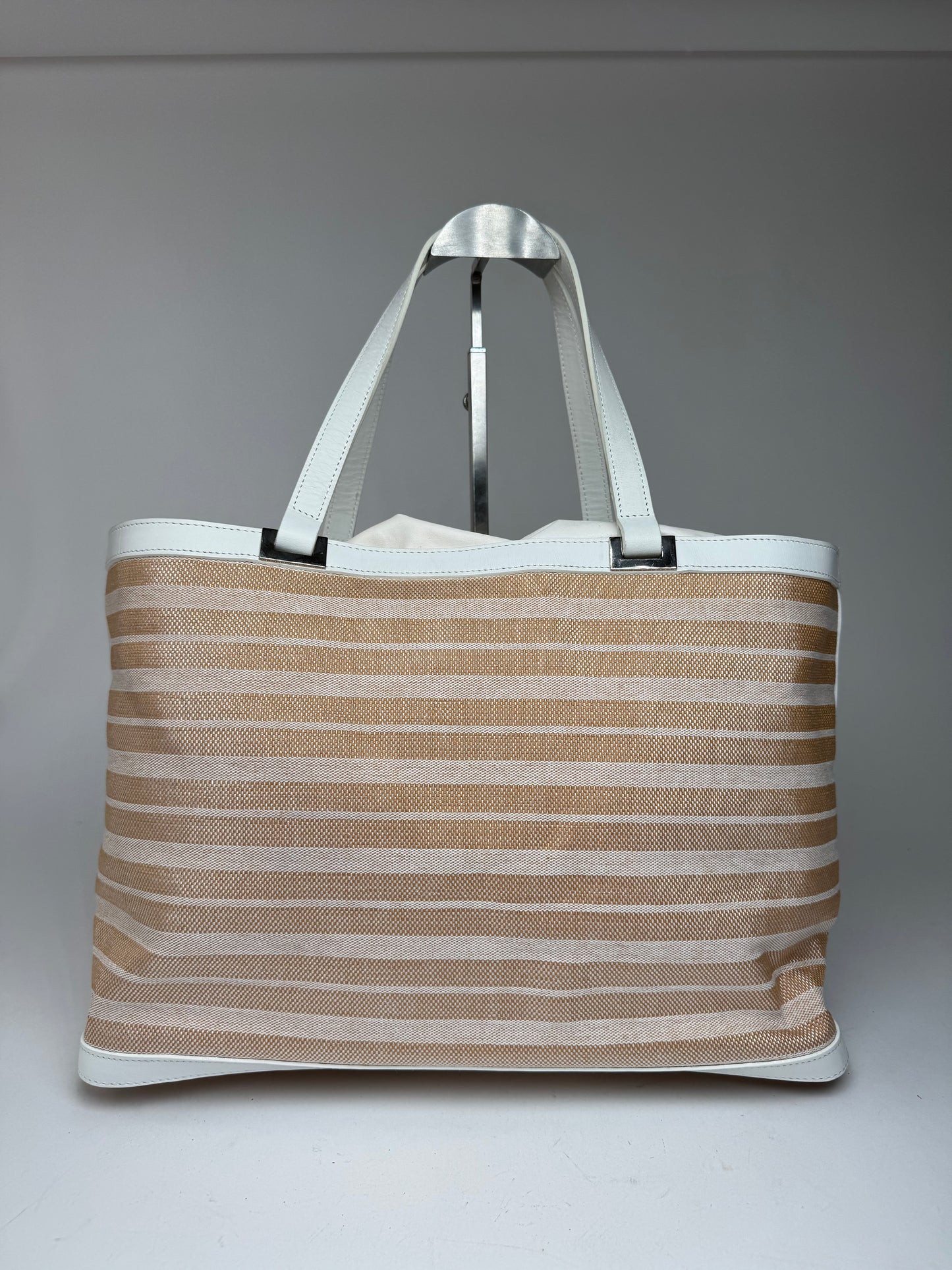 Vintage Courreges Paris 2 Way Shopper beige white