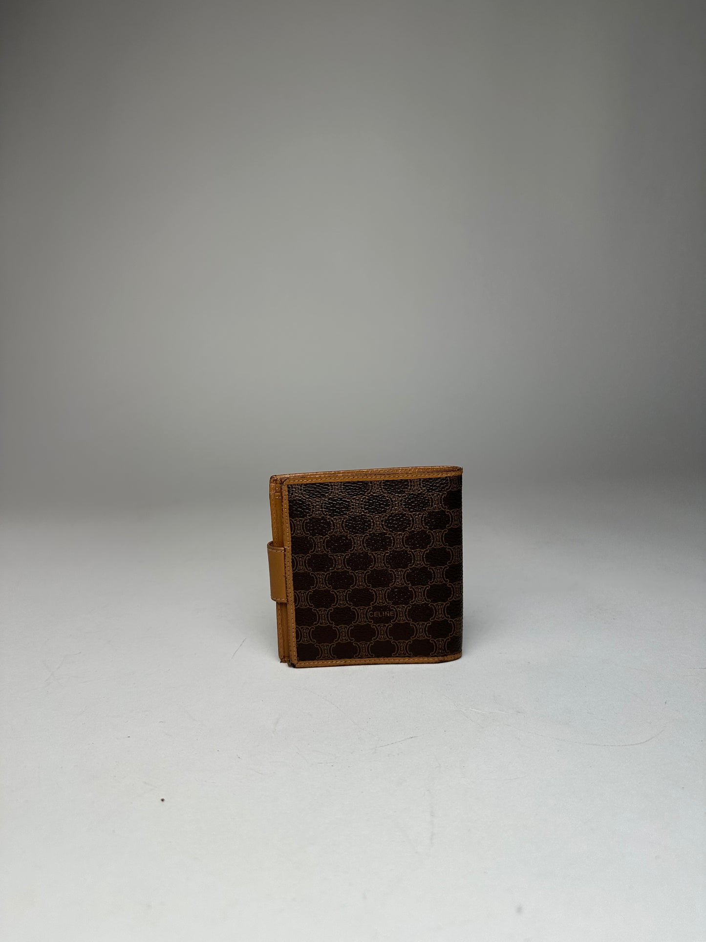 Vintage Celine Paris Triomphe Monogram Leather Wallet Brown