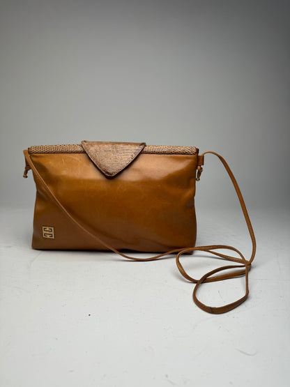 Vintage Givenchy Snake Embossed Leather Crossbody Bag Camel