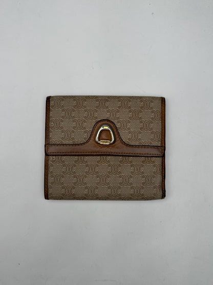 Vintage Celine Paris Leather Monogram Wallet Beige Brown