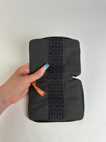 Vintage Hermes Canvas Zip Wallet Black Grey Silver