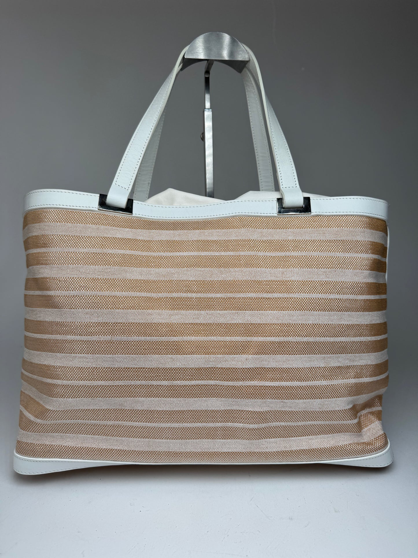 Vintage Courreges Paris 2 Way Shopper beige white