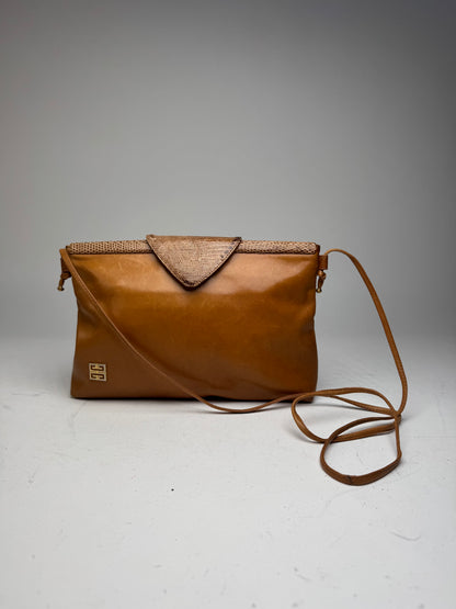 Vintage Givenchy Snake Embossed Leather Crossbody Bag Camel