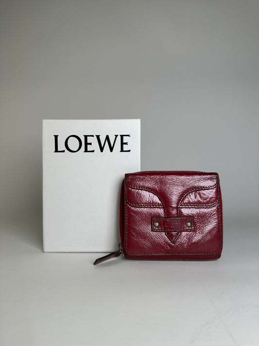 Vintage Loewe Leather Wallet Burgundy Silver