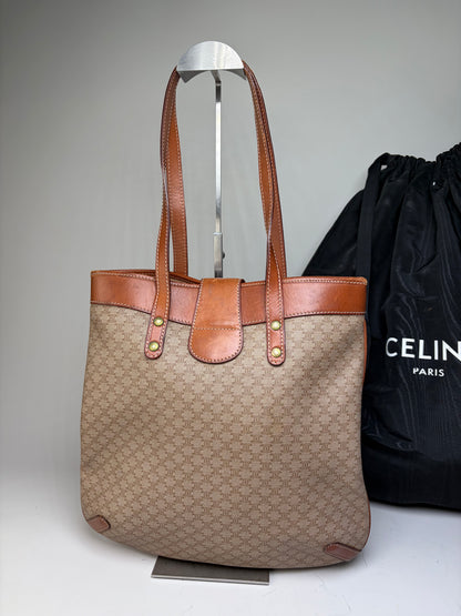 Vintage Celine Monogram Canvas Tote Beige Brown Gold