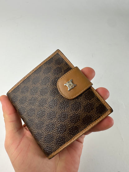 Vintage Celine Paris Triomphe Monogram Leather Wallet Brown