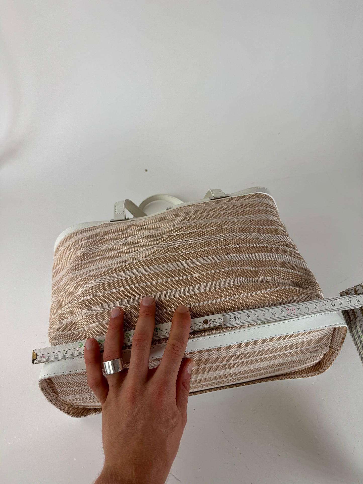 Vintage Courreges Paris 2 Way Shopper beige white