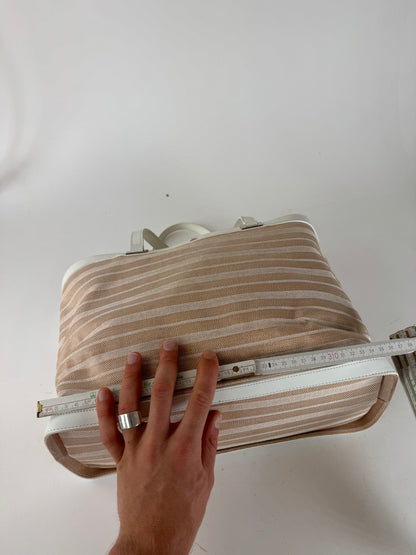 Vintage Courreges Paris 2 Way Shopper beige white