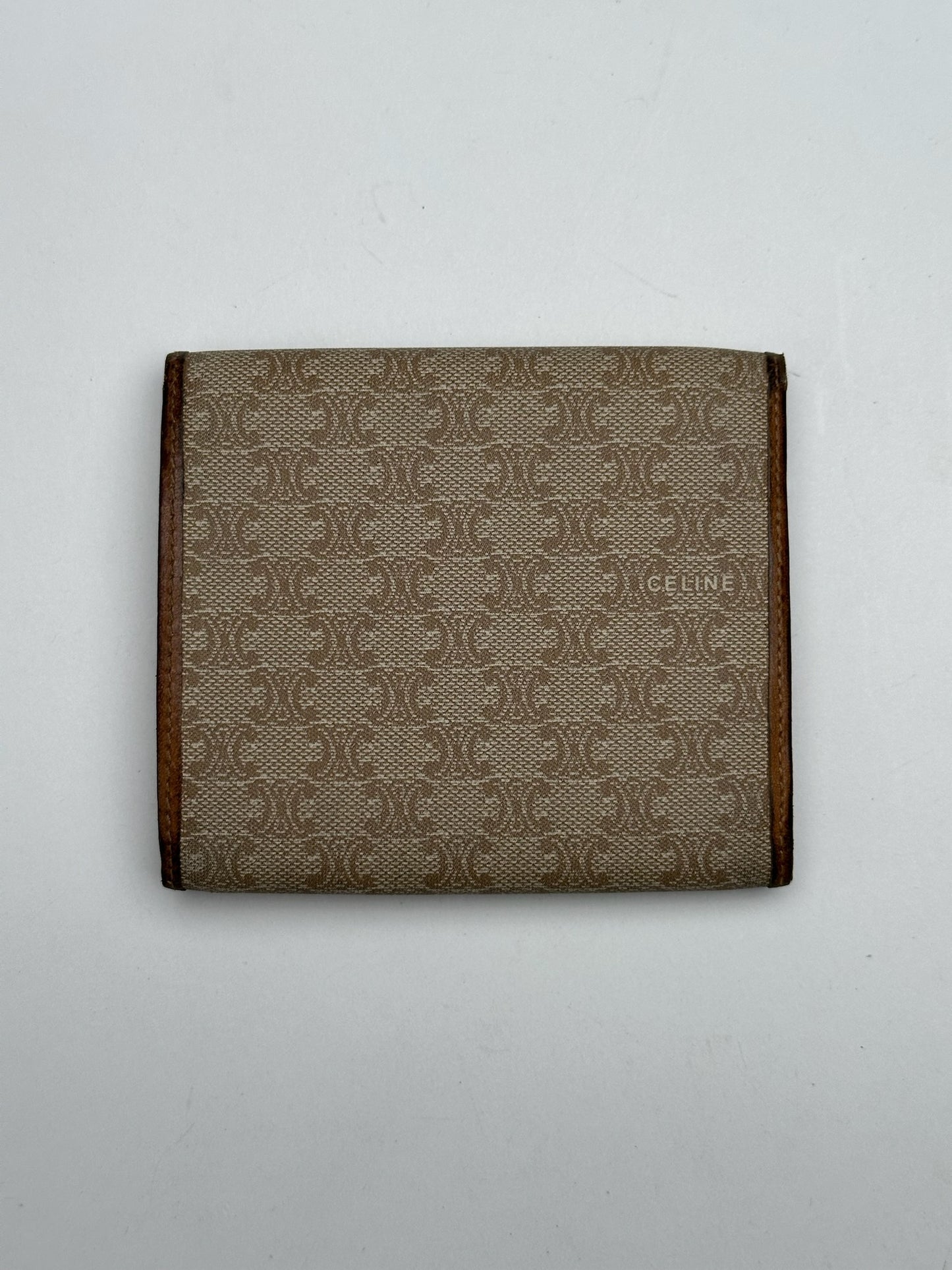 Vintage Celine Paris Leather Monogram Wallet Beige Brown