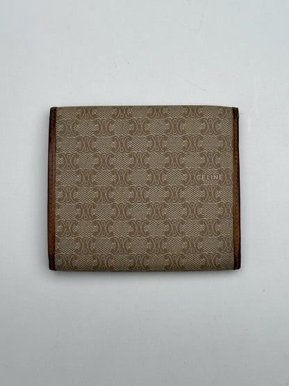 Vintage Celine Paris Leather Monogram Wallet Beige Brown