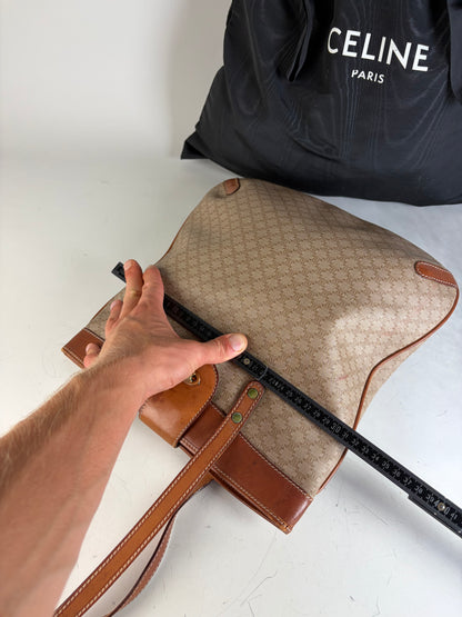 Vintage Celine Monogram Canvas Tote Beige Brown Gold