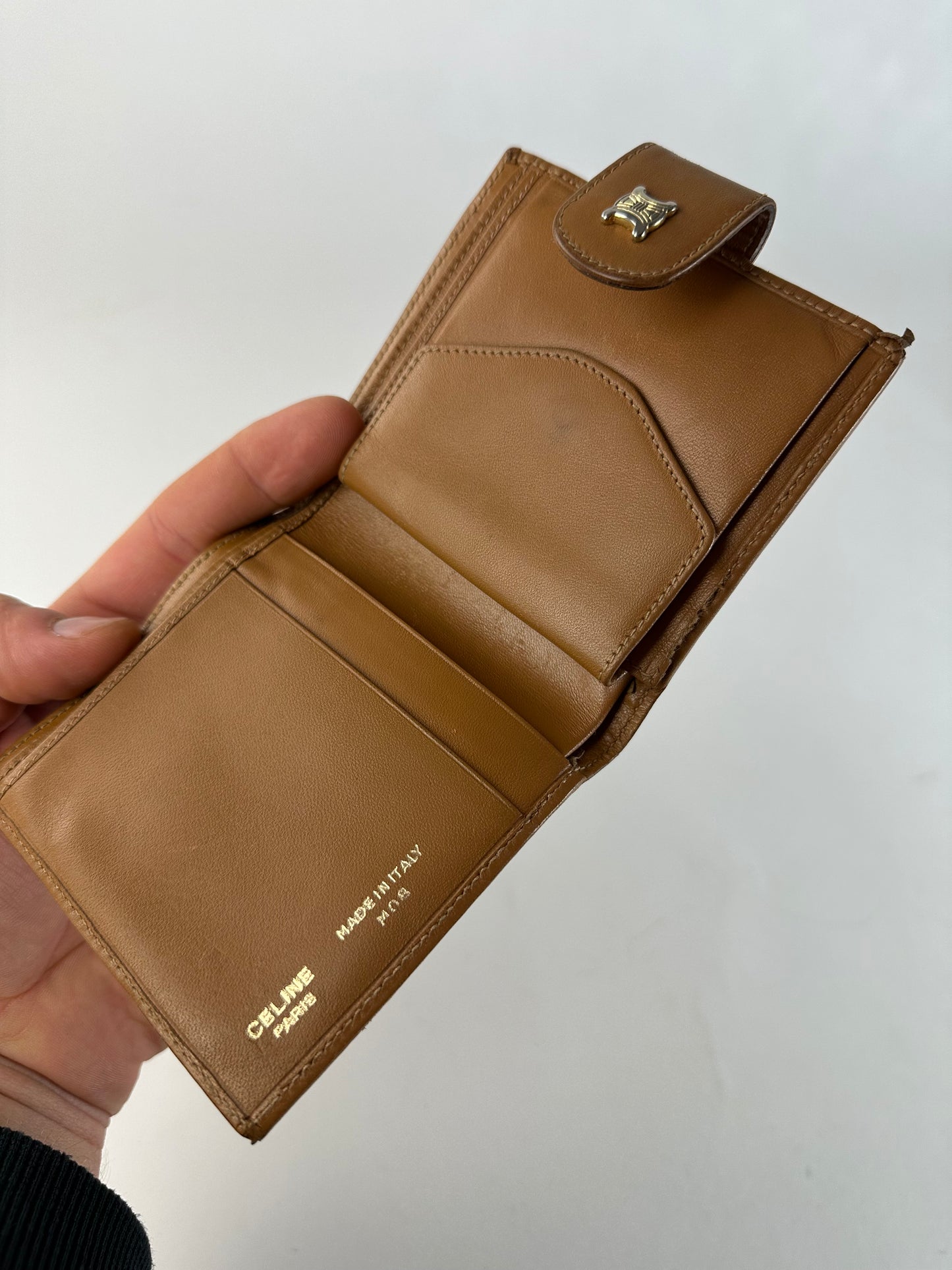Vintage Celine Paris Triomphe Monogram Leather Wallet Brown