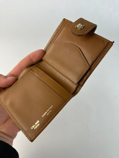 Vintage Celine Paris Triomphe Monogram Leather Wallet Brown