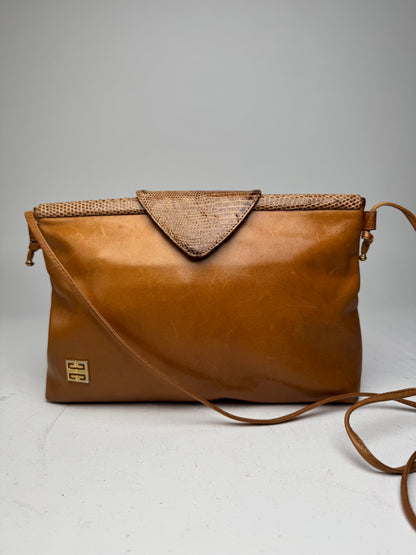 Vintage Givenchy Snake Embossed Leather Crossbody Bag Camel
