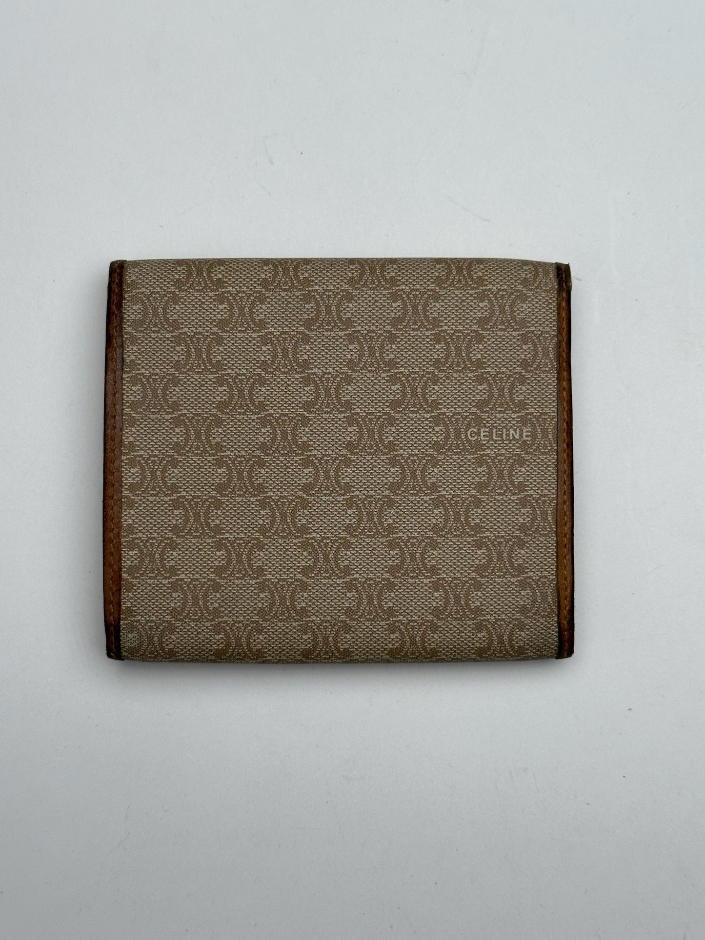 Vintage Celine Paris Leather Monogram Wallet Beige Brown