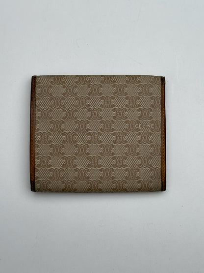 Vintage Celine Paris Leather Monogram Wallet Beige Brown