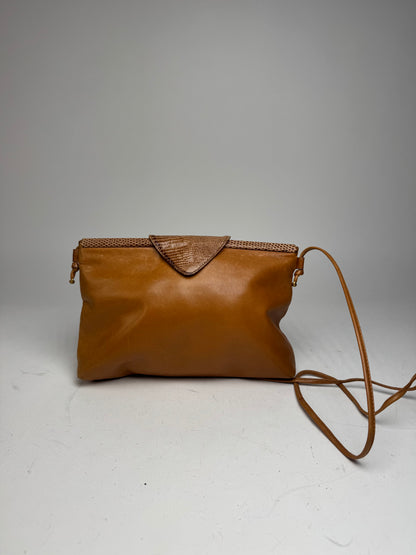 Vintage Givenchy Snake Embossed Leather Crossbody Bag Camel