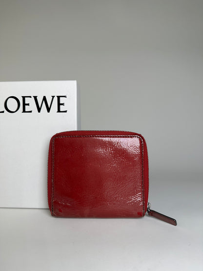 Vintage Loewe Leather Wallet Burgundy Silver