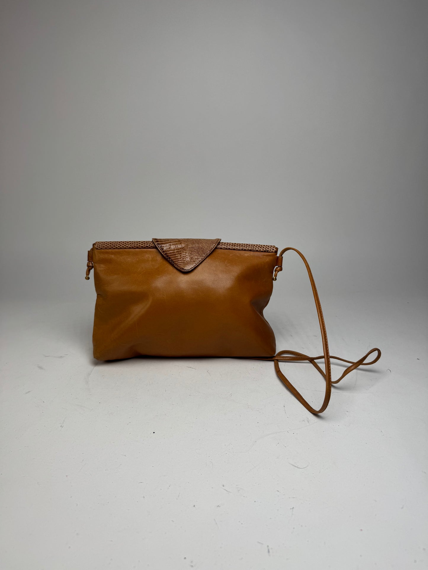 Vintage Givenchy Snake Embossed Leather Crossbody Bag Camel