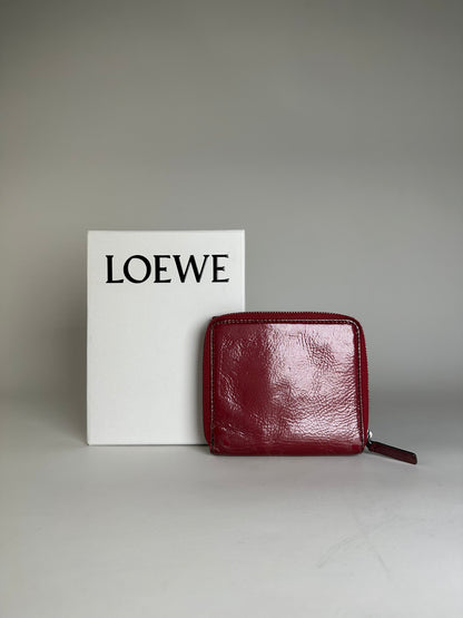 Vintage Loewe Leather Wallet Burgundy Silver