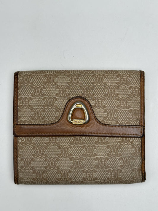 Vintage Celine Paris Leather Monogram Wallet Beige Brown