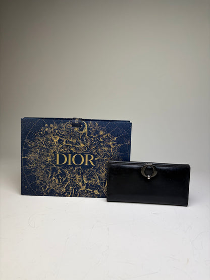 Vintage Dior Leather Wallet Black Silver-tone Clasp