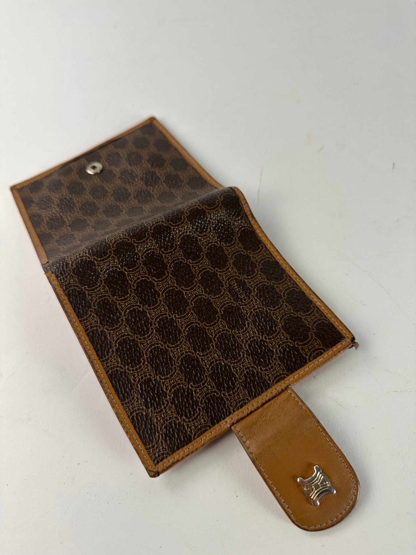 Vintage Celine Paris Triomphe Monogram Leather Wallet Brown