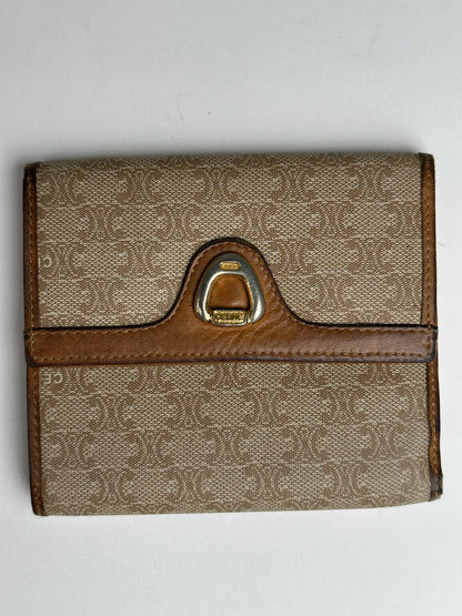 Vintage Celine Paris Leather Monogram Wallet Beige Brown