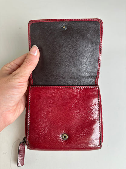 Vintage Loewe Leather Wallet Burgundy Silver
