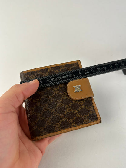 Vintage Celine Paris Triomphe Monogram Leather Wallet Brown