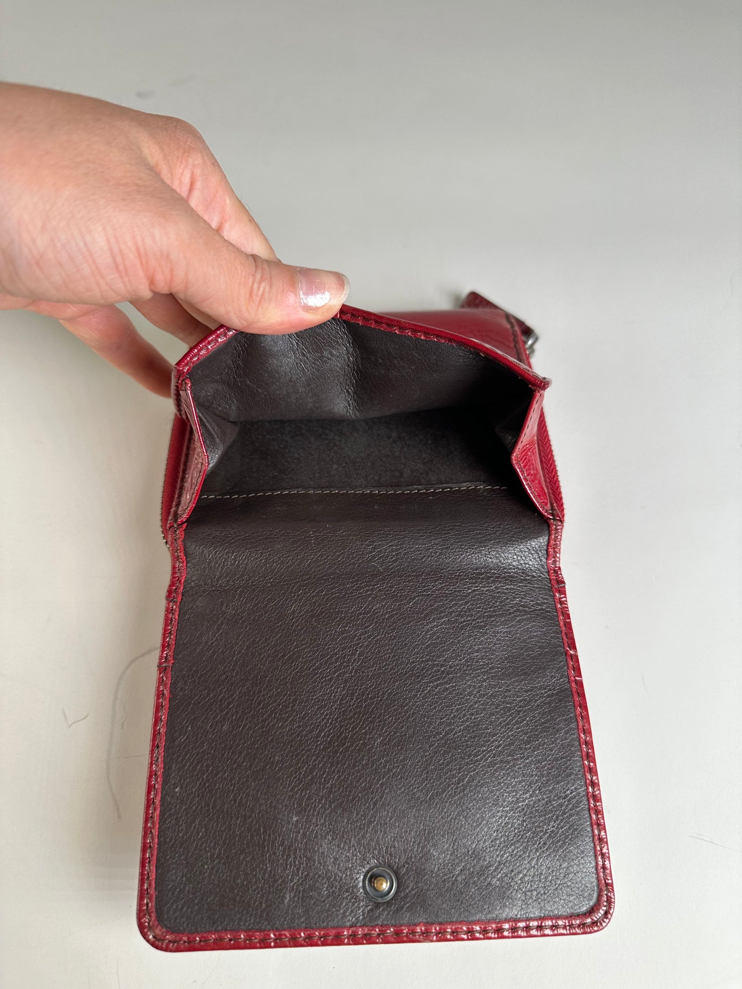 Vintage Loewe Leather Wallet Burgundy Silver