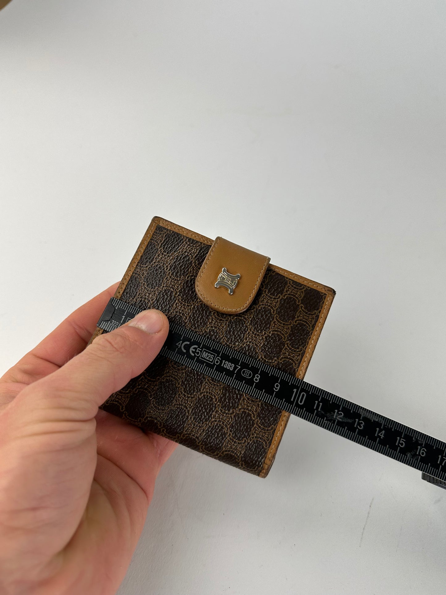 Vintage Celine Paris Triomphe Monogram Leather Wallet Brown