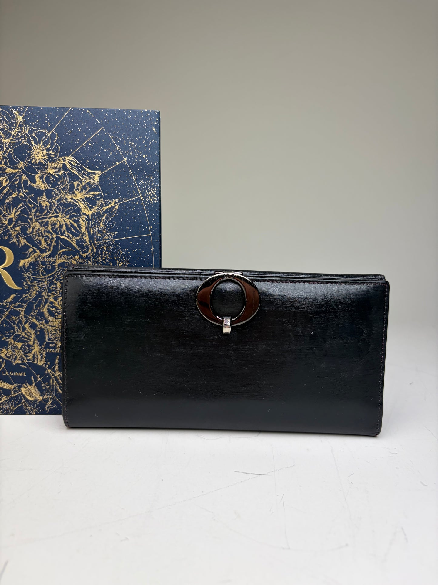 Vintage Dior Leather Wallet Black Silver-tone Clasp