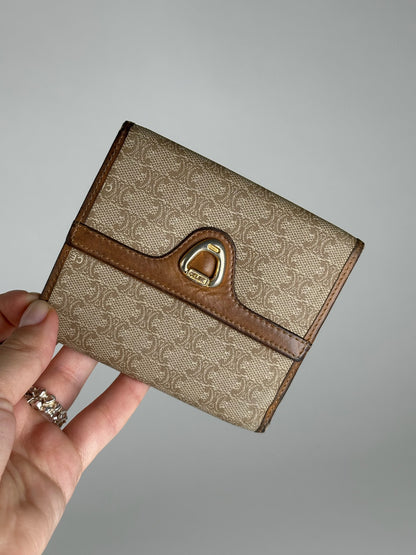 Vintage Celine Paris Leather Monogram Wallet Beige Brown