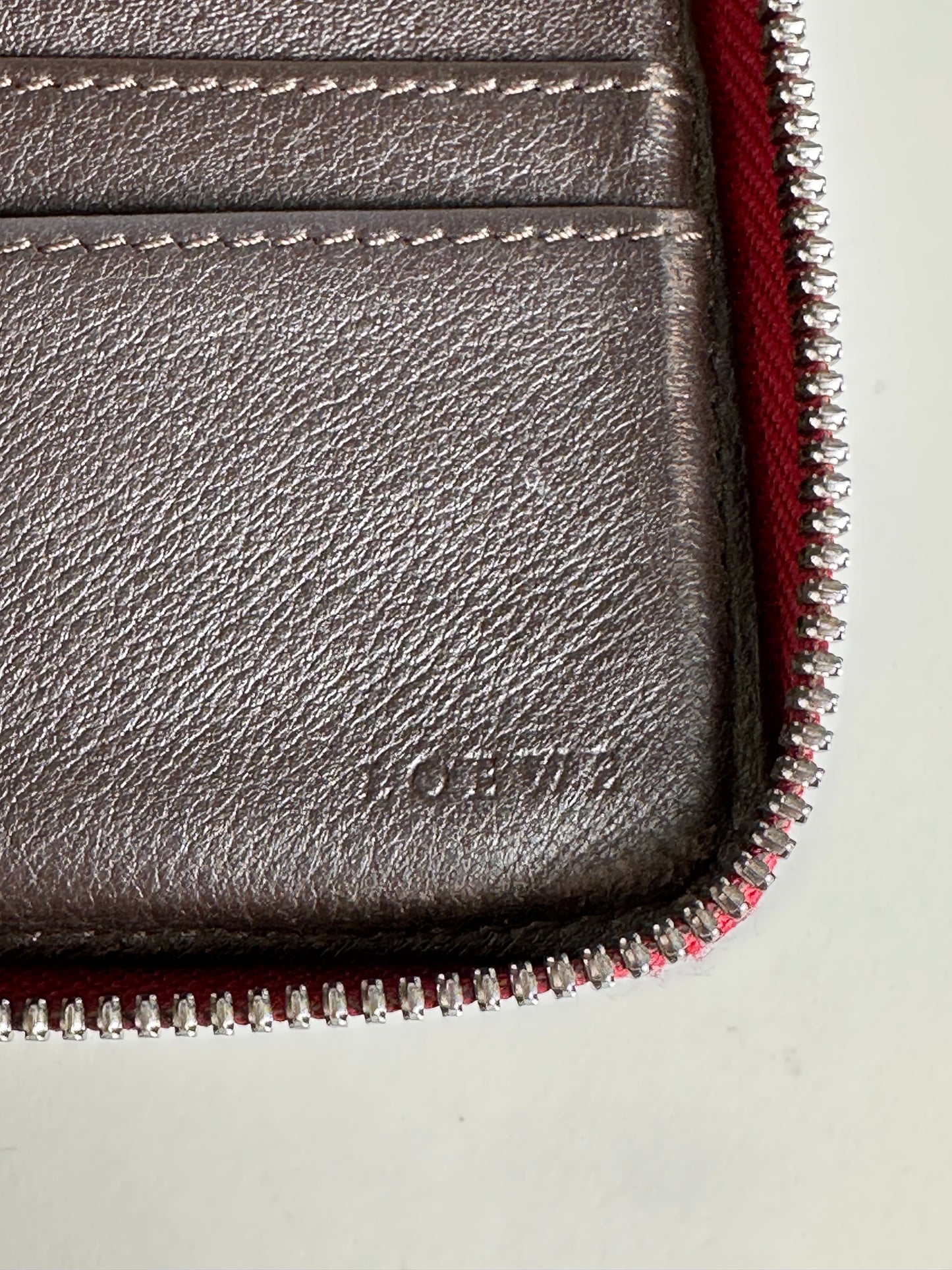 Vintage Loewe Leather Wallet Burgundy Silver