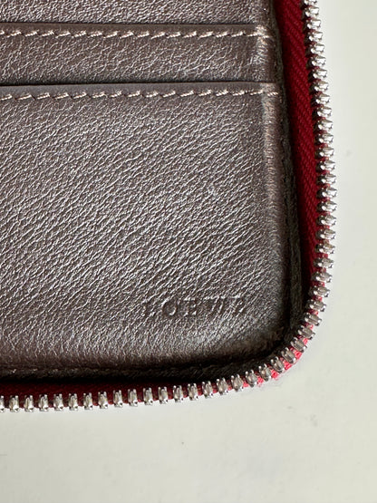 Vintage Loewe Leather Wallet Burgundy Silver