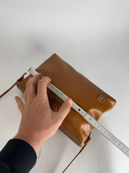 Vintage Givenchy Snake Embossed Leather Crossbody Bag Camel